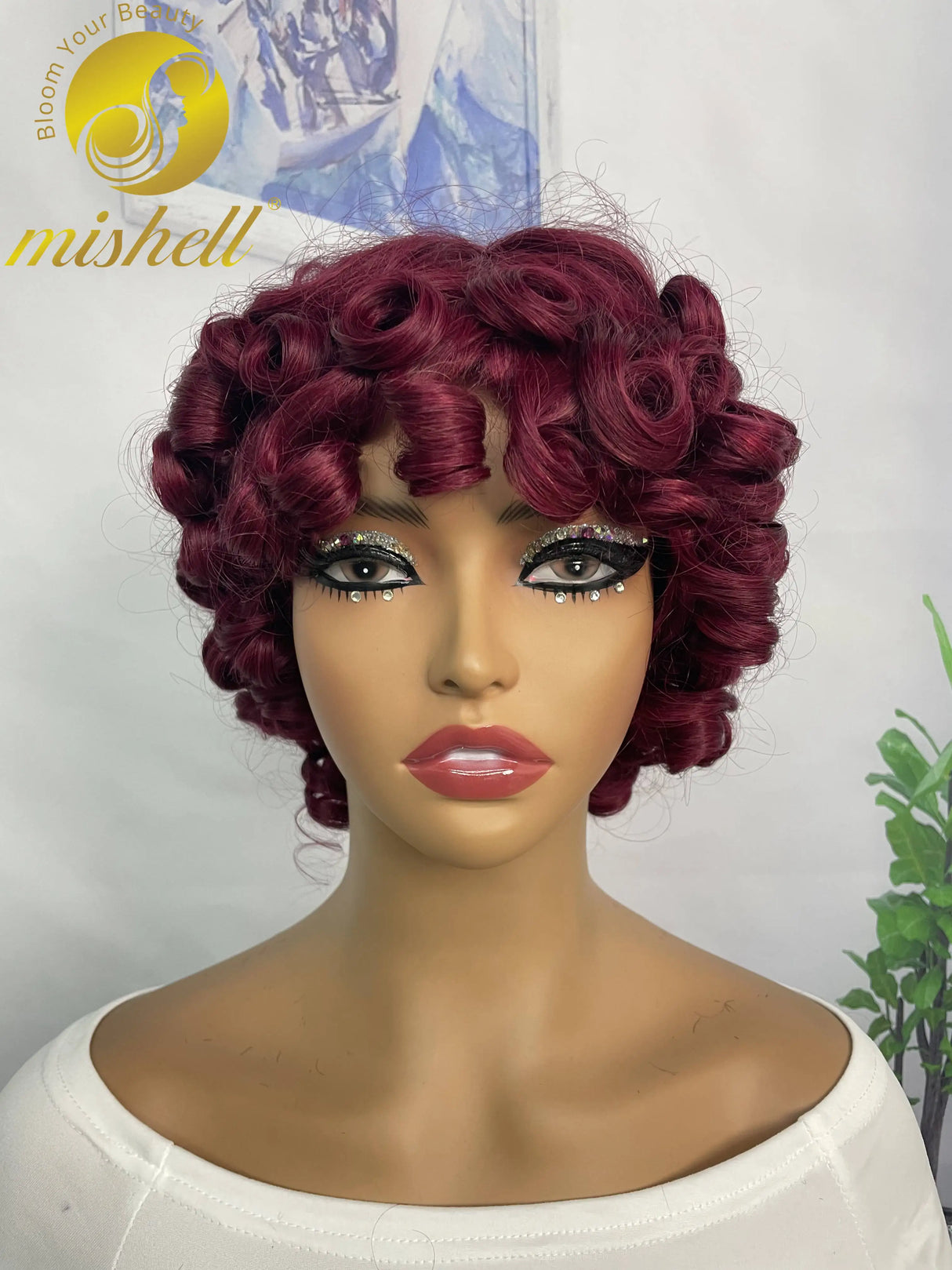 Burgundy Bouncy Curly Human Hair Wigs