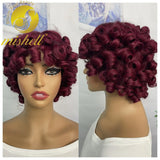 Burgundy Bouncy Curly Human Hair Wigs