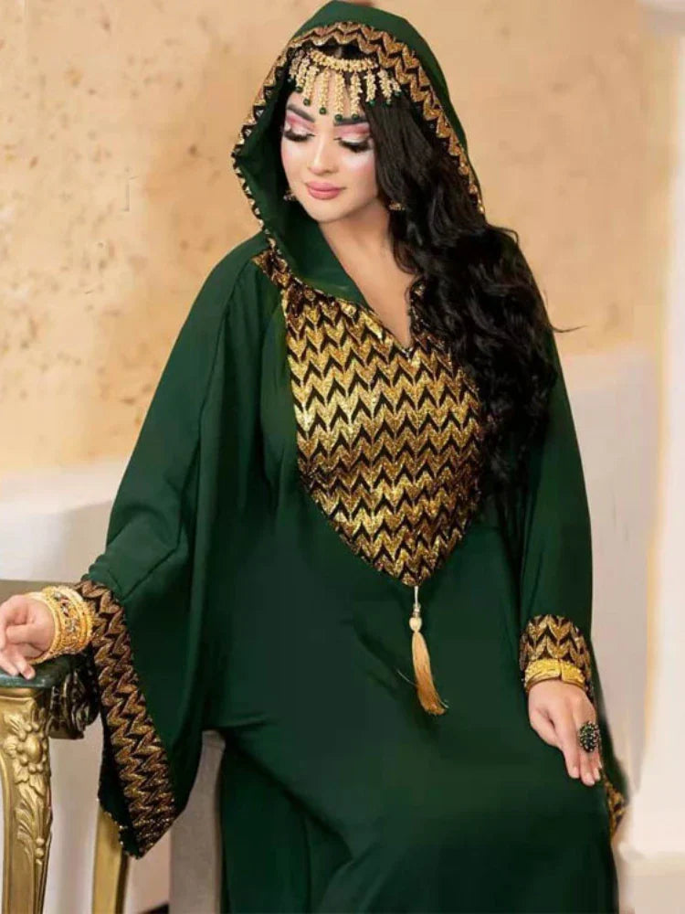 African Dubai Muslim Dress Women Hooded Abaya Knitted