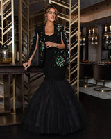 Arabia Luxury Evening Dresses Green Crystal Beads Mermaid