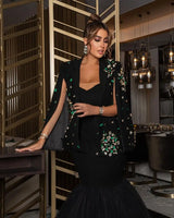 Arabia Luxury Evening Dresses Green Crystal Beads Mermaid