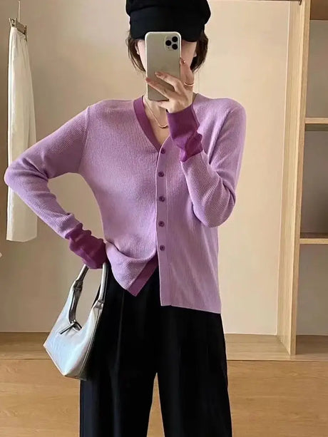 Autumn Knit Cardigan Girls Patchwork Long Sleeve Sweater