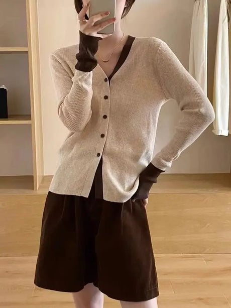 Autumn Knit Cardigan Girls Patchwork Long Sleeve Sweater