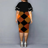 Autumn Women Trend Printing Plaid X-Shaped Midi Dress