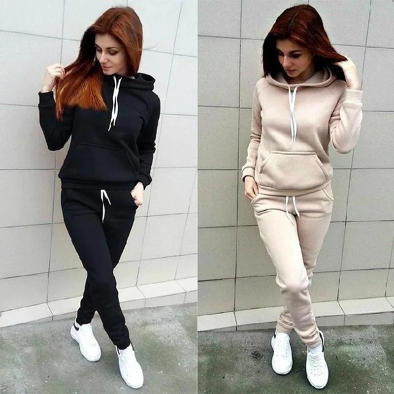 Autumn Women'S Fleece Tracksuit Pieces Set Pullover Hoodies+Pants