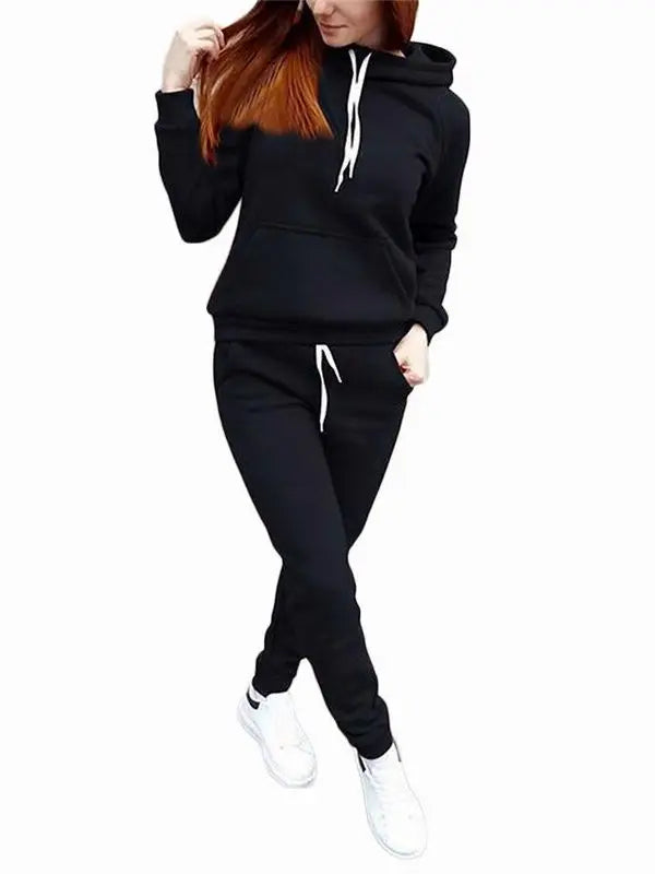 Autumn Women'S Fleece Tracksuit Pieces Set Pullover Hoodies+Pants