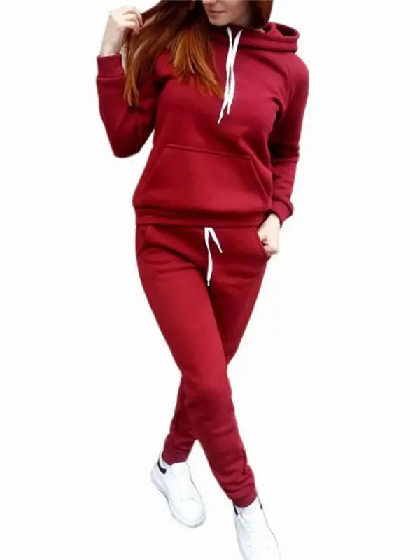 Autumn Women'S Fleece Tracksuit Pieces Set Pullover Hoodies+Pants