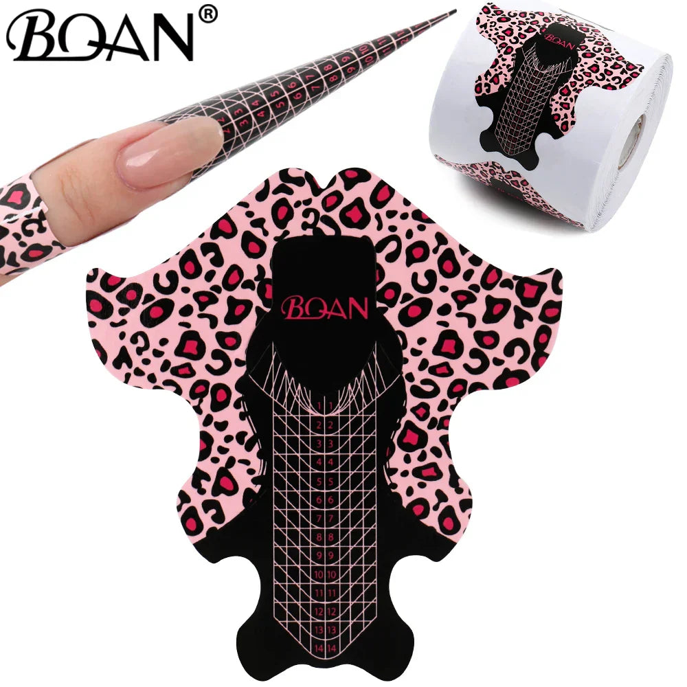 Bqan Leopard French Nail Form Tips Gold Nail