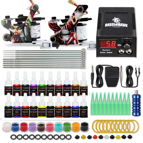 Beginner Complete Tattoo Kit Machines Gun Black Ink