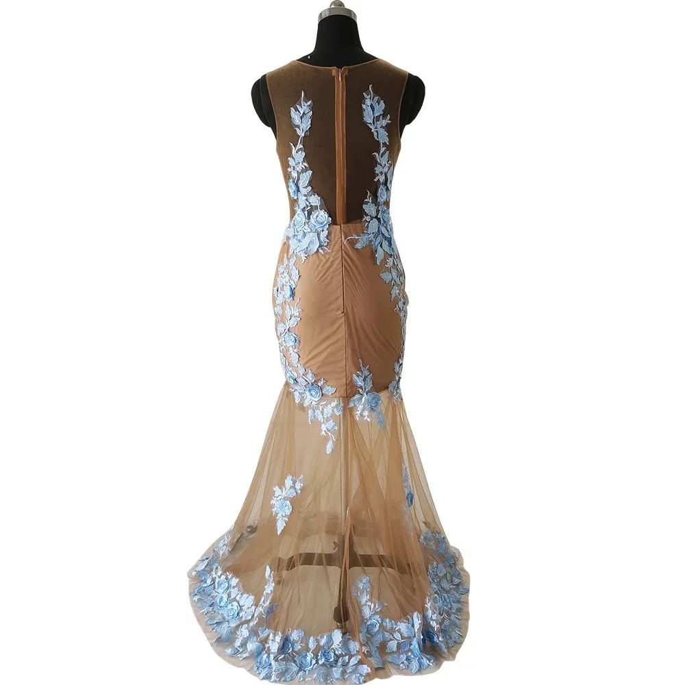 Bespoke Occasion Dresses Sexy V-Neck Appliques Pleat Floor-Length