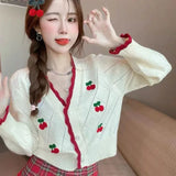 Biyaby Autumn Sweet Cherry Knit Cardigans Women Button