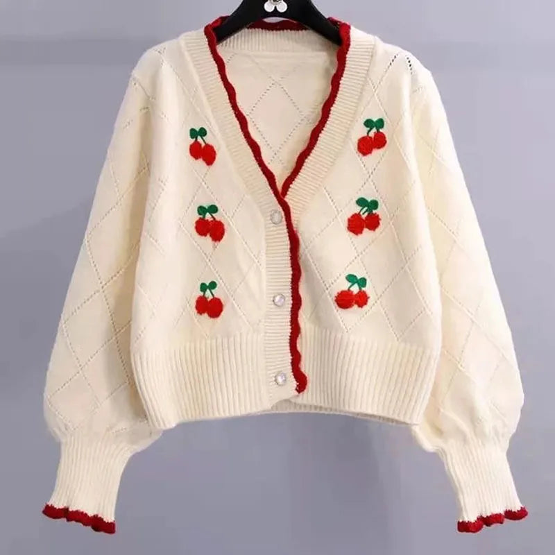 Biyaby Autumn Sweet Cherry Knit Cardigans Women Button