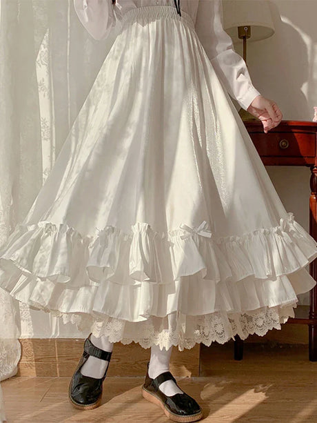 Black Long Skirts Women Japanese Kawaii Preppy Style