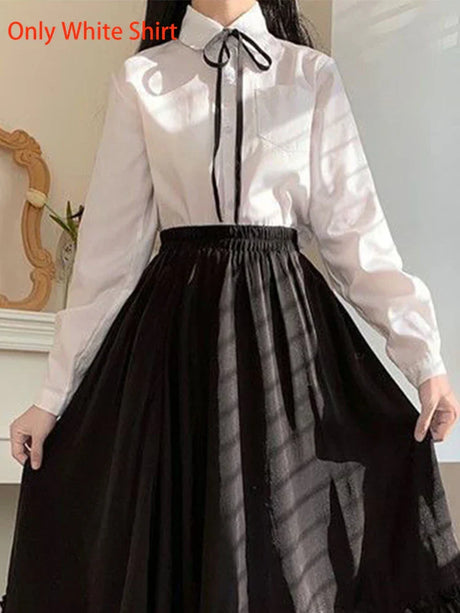 Black Long Skirts Women Japanese Kawaii Preppy Style