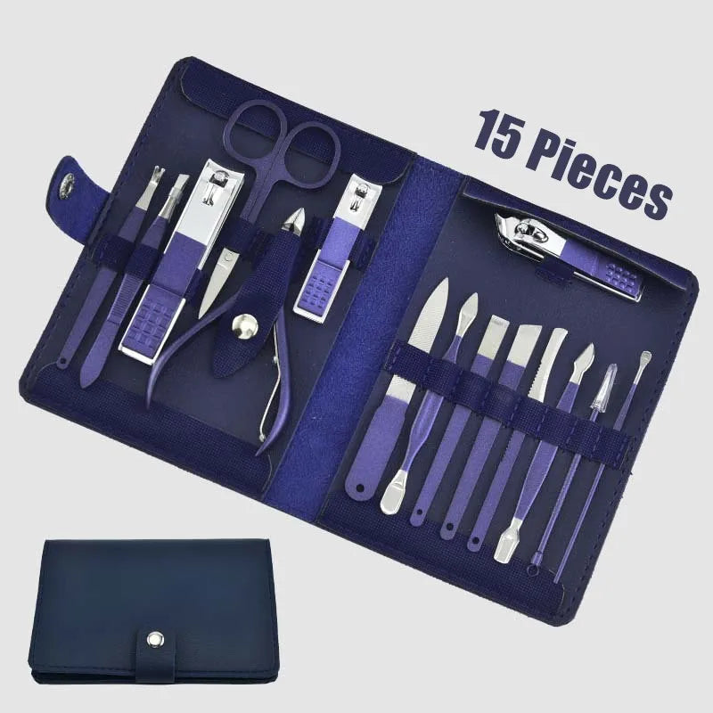 Blue Manicure Tools Set Pro Max Stainless Steel