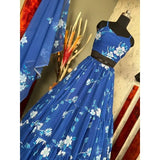 Blue Print Lehenga Choli Strap Blouse Flower Print