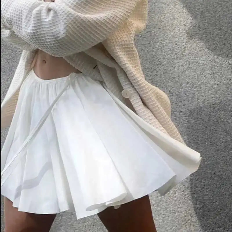 Boho Inspired White Gathered Mini Skirt Women Nex