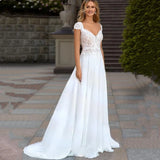 Boho Lace Chiffon V-Neck Wedding Dresses Backless Beach