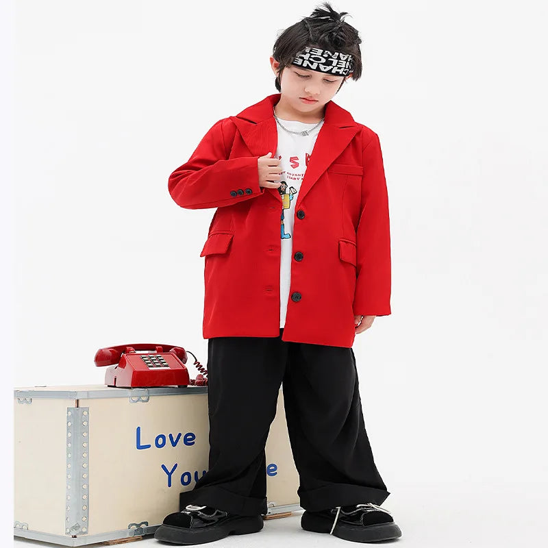 Boys Clothes Kpop Jazz Modern Dance Costume Red