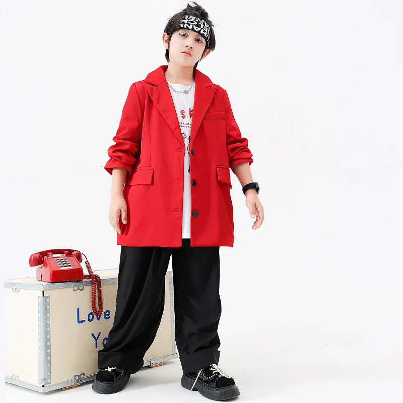 Boys Clothes Kpop Jazz Modern Dance Costume Red