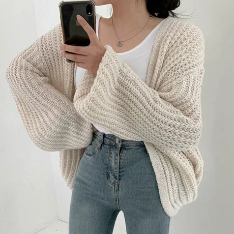 Cakulo Vintage Harajuku Lantern Sleeve Women Cardigan Sweater
