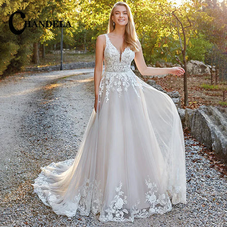 Chandela Chic Tank Deep V-Neck A-Line Wedding Dresses