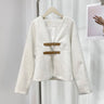 Chic Double Leather Button Women Jacket Long-Sleeved V-Neck