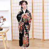 Children Girls Red Japanese Kimono Bathrobe Gown Print