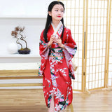 Children Girls Red Japanese Kimono Bathrobe Gown Print