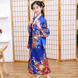 Children Girls Red Japanese Kimono Bathrobe Gown Print