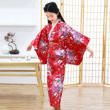 Children Girls Red Japanese Kimono Bathrobe Gown Print