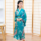 Children Girls Red Japanese Kimono Bathrobe Gown Print