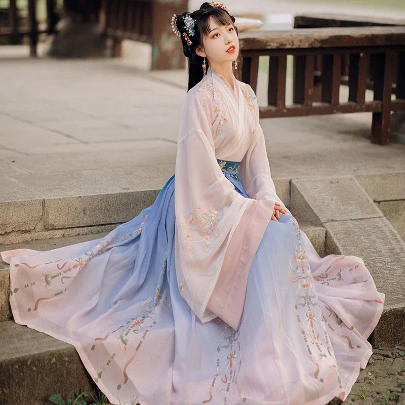 Chinese Style Hanfu Dress Women Traditional Elegant Floral