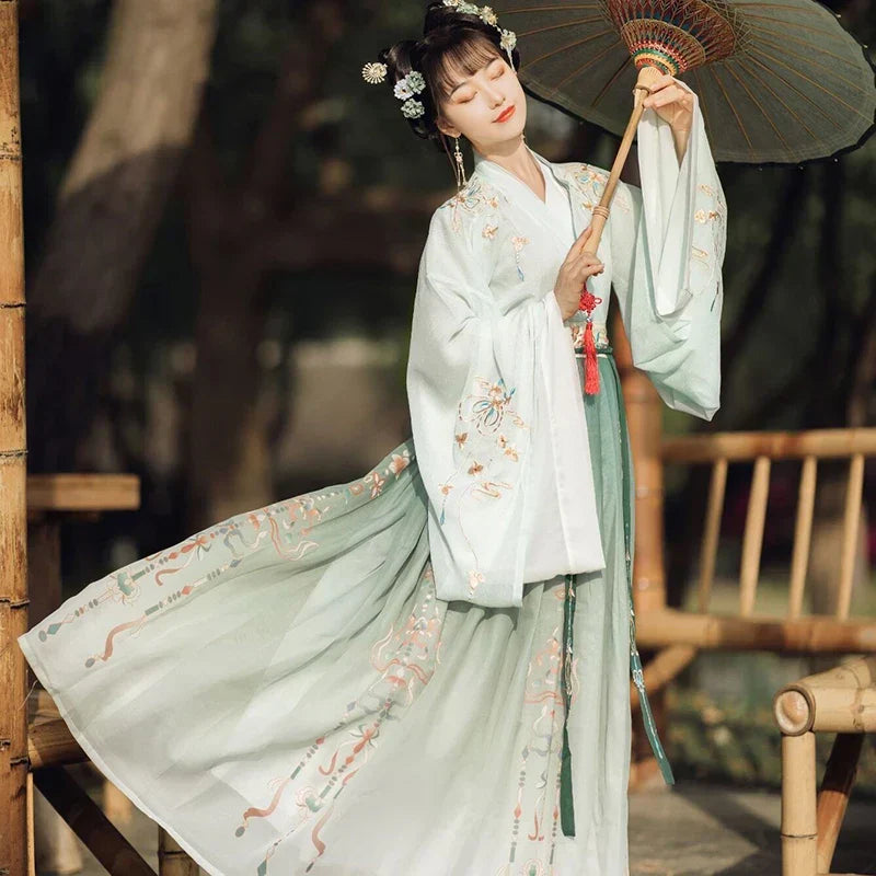 Chinese Style Hanfu Dress Women Traditional Elegant Floral