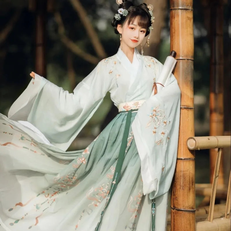 Chinese Style Hanfu Dress Women Traditional Elegant Floral