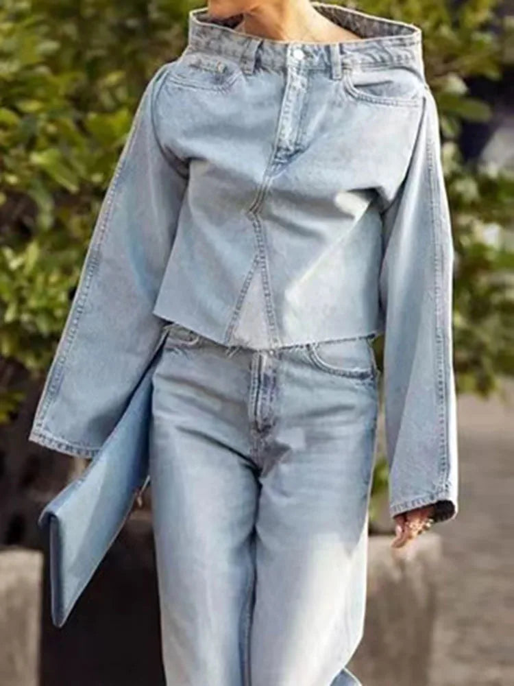 Deat Women' Denim Loose Coat Long Flare Sleeve