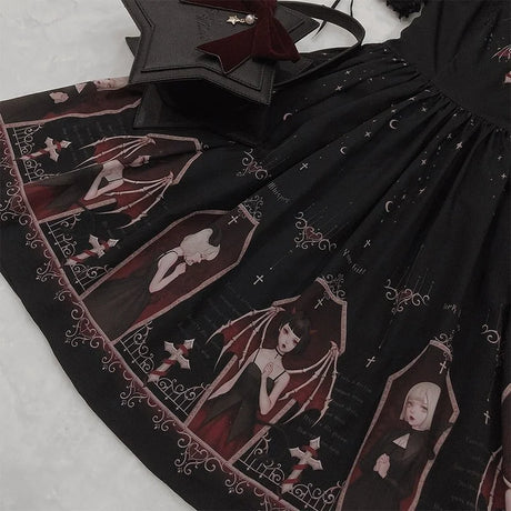 Dark Gothic Devil Print Dress Black Japanese Style