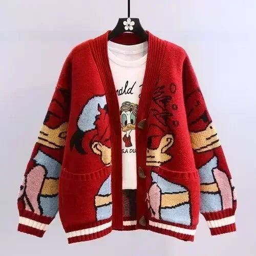 Disney Knitted Cardigan Japanese Donald Cartoon Sweaters For