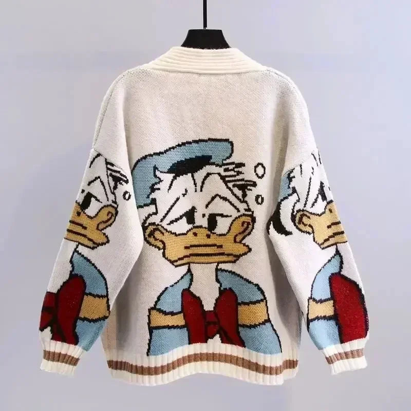 Disney Knitted Cardigan Japanese Donald Cartoon Sweaters For