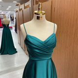 V-Neck Pleated Party Dress with Spaghetti Straps