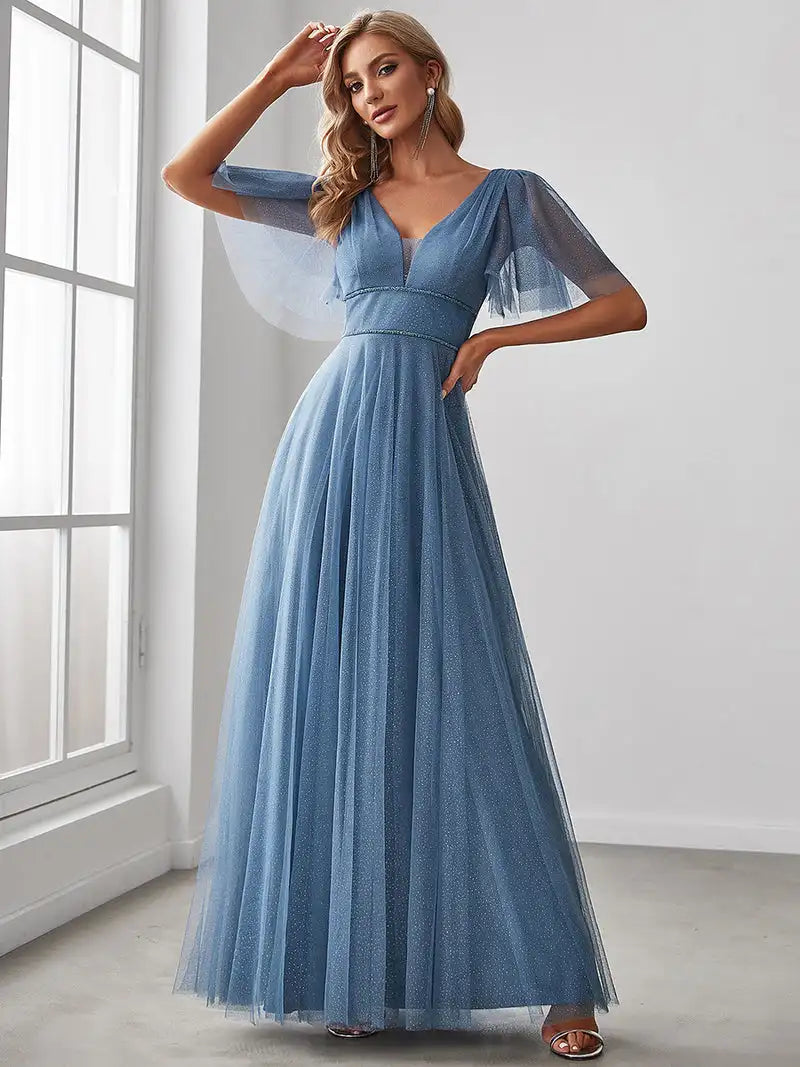 Elegant Evening Dress Long A-Line V Neck High