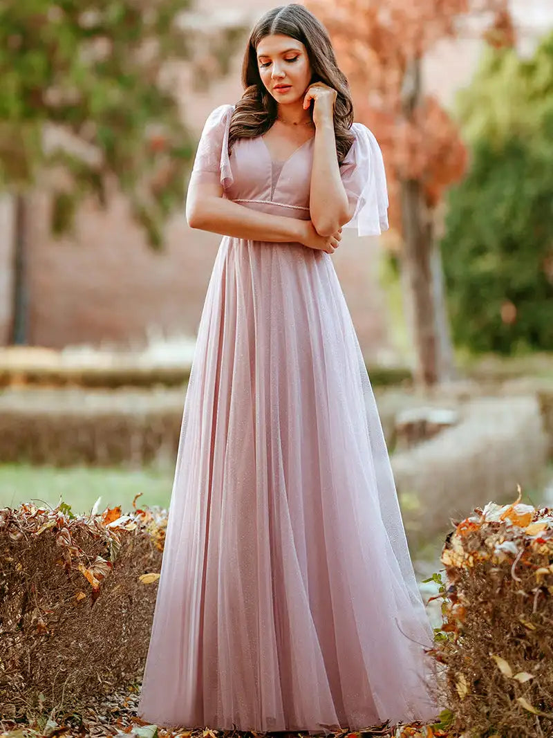 Elegant Evening Dress Long A-Line V Neck High