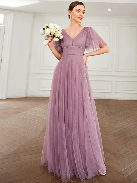 Elegant Evening Dress Long A-Line V Neck High