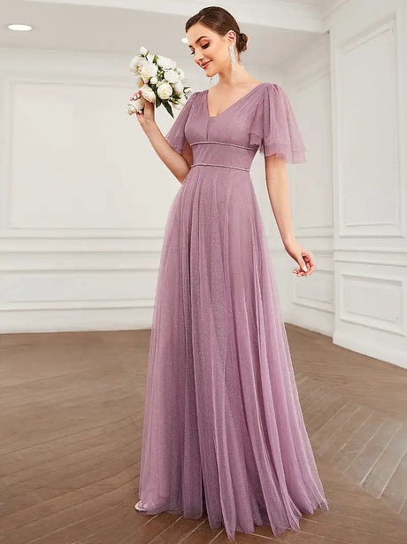 Elegant Evening Dress Long A-Line V Neck High