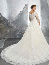 Elegant Lace Applique Wedding Dress For Women A-Line