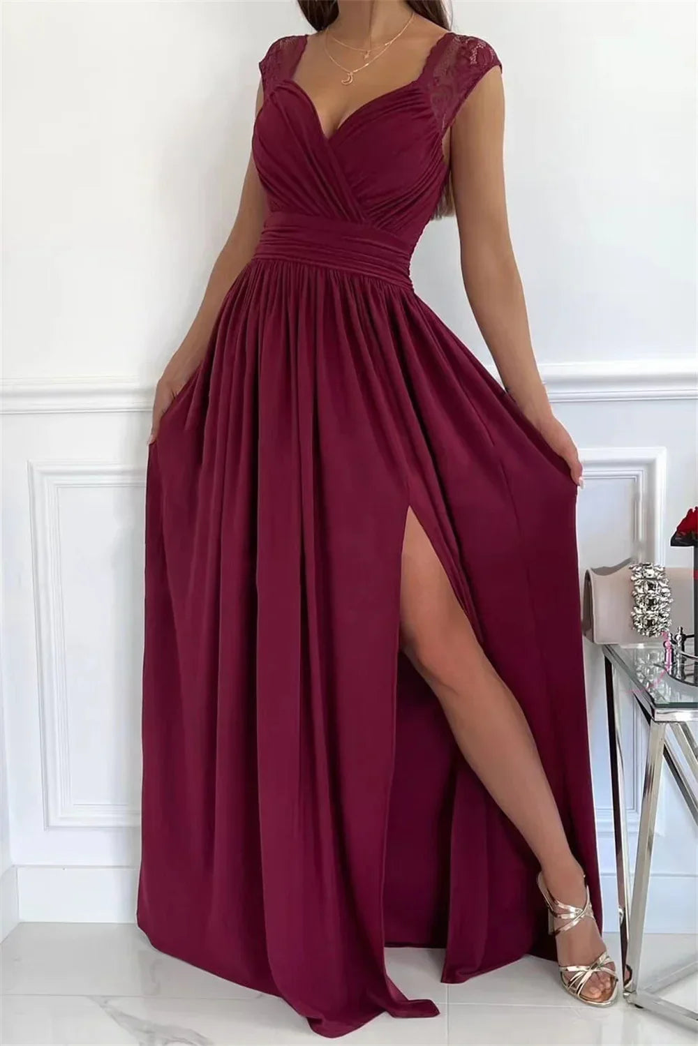 Elegant Long Wedding Bridesmaid Dress For Women Lady