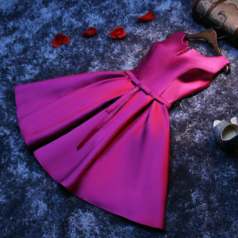 Elegant Satin Prom Evening Guest Mini Dresses For