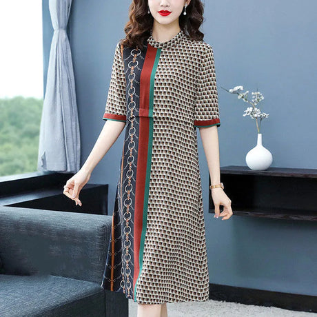 Elegant Vintage 5Xl Woman Dress Summer Short Sleeve
