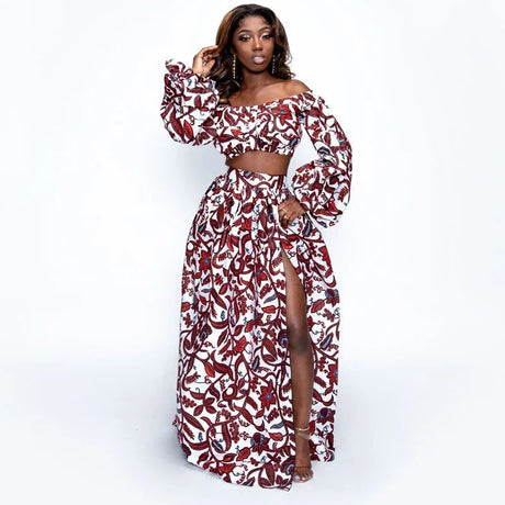Elegant Women Two Piece Set Dress Sexy Slash-Neck
