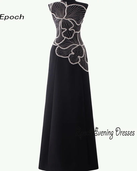 O-Neck Straight Women Sexy Black Cocktail Prom Gown